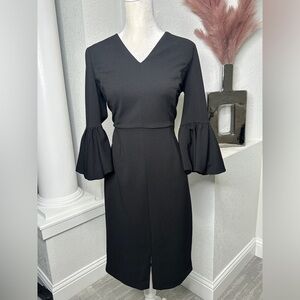 Liz Claiborne Dresses Black Tailored Bell Sleeve Career Sheath Dress Size 8